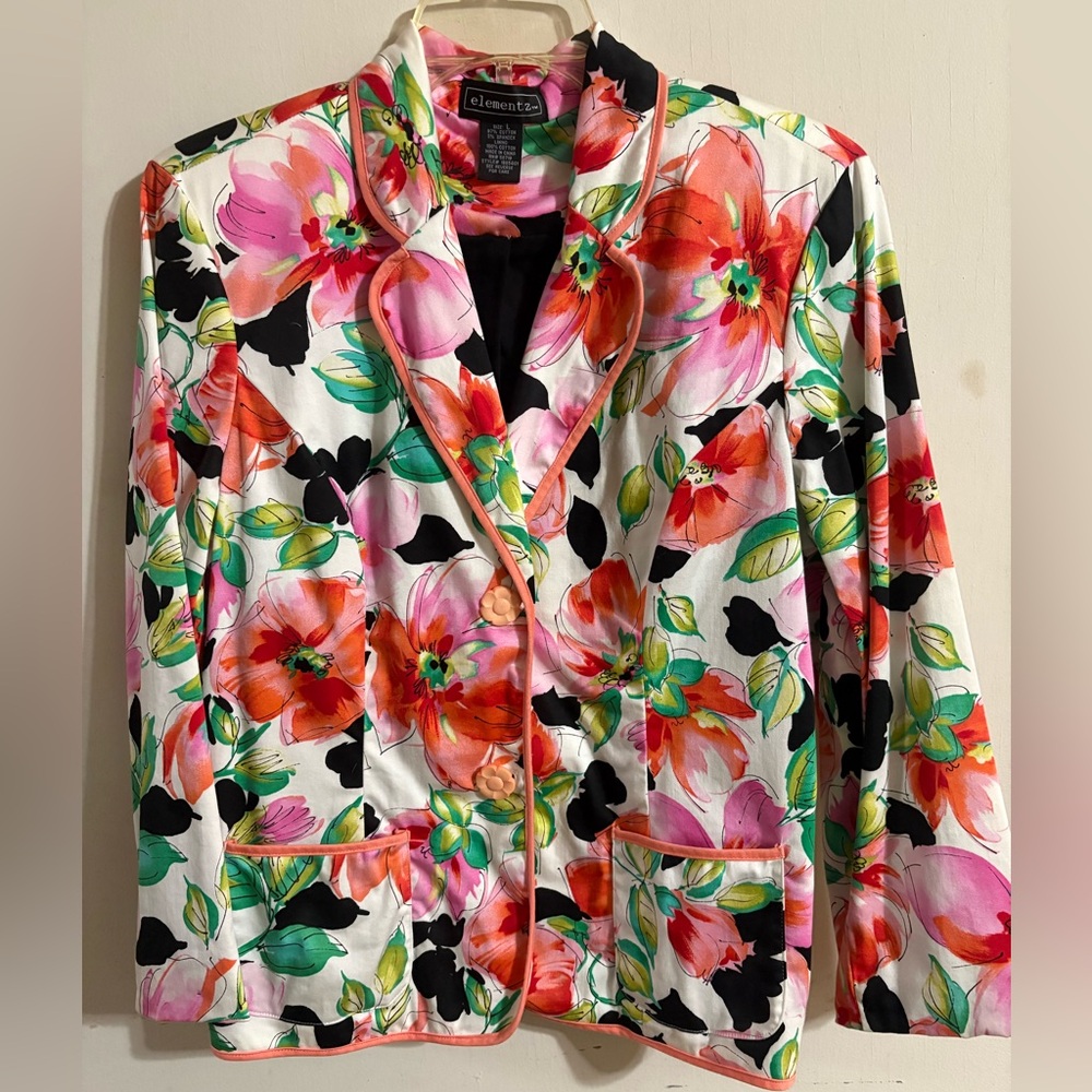 Elementz Floral Blazer - Pink, Red, Green, Black
